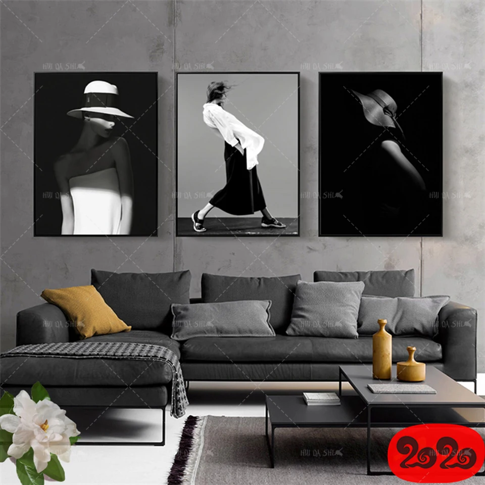 

Fashion Black And White Girl Canvas Print Poster Wall Art Print Canvas Painting Poster Wall Picture Abstract Bedroom Home Decor