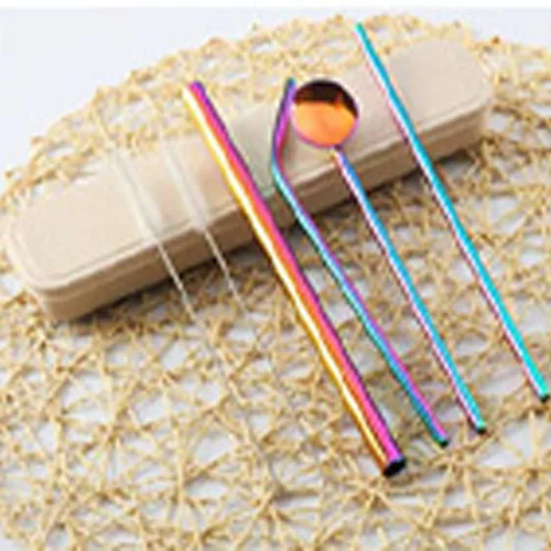 Multicolor 6 шт./компл. многоразовые соломинки из нержавеющей стали, прочные изогнутые прямые соломинка для напитков с чистящей щеткой, аксессуары для бара - Цвет: Multicolor