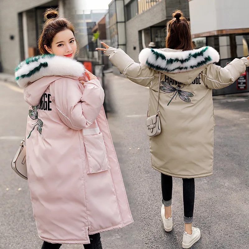 

2019 Winter New Style Cotton Coat WOMEN'S Dress Korean-style Thick Loose-Fit Mid-length BF Students down Coat Cotton Overcoat Fa