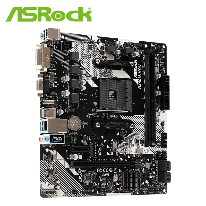 ASROCK B450M HDV R4.0 материнская плата M-ATX SATA 6 Гбит/с DVI-D USB3.1 M.2 гнездо AM4 B450 | Компьютеры и
