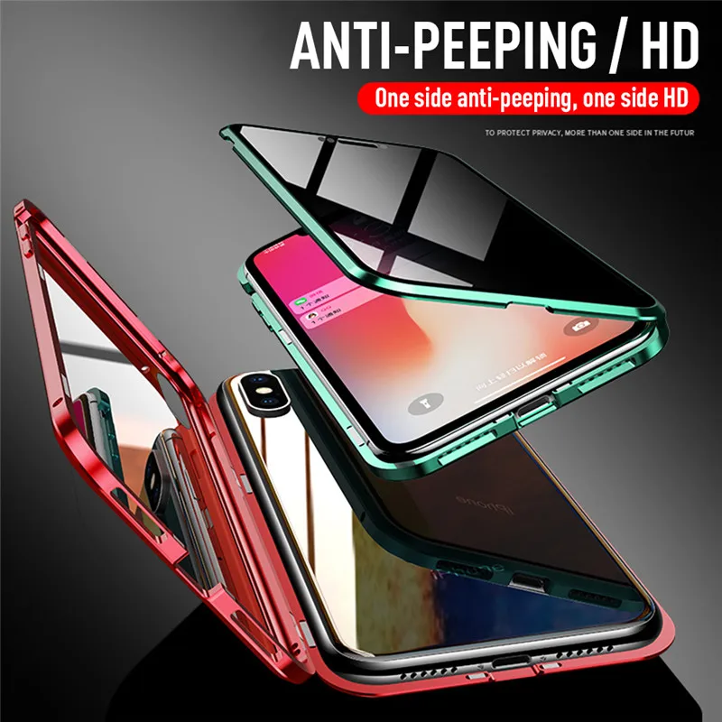 

2019 New High-quality Anti-peep Magnetic Phone Case Protective Case with Double Sides Tempered Glass Screen Protect Film