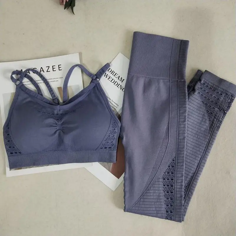 

2PCS Seamless Yoga Suits Women Energy Gym Fitness Clothing High Waist Leggings Bra Yoga Sets Training Sport Running Sportswear