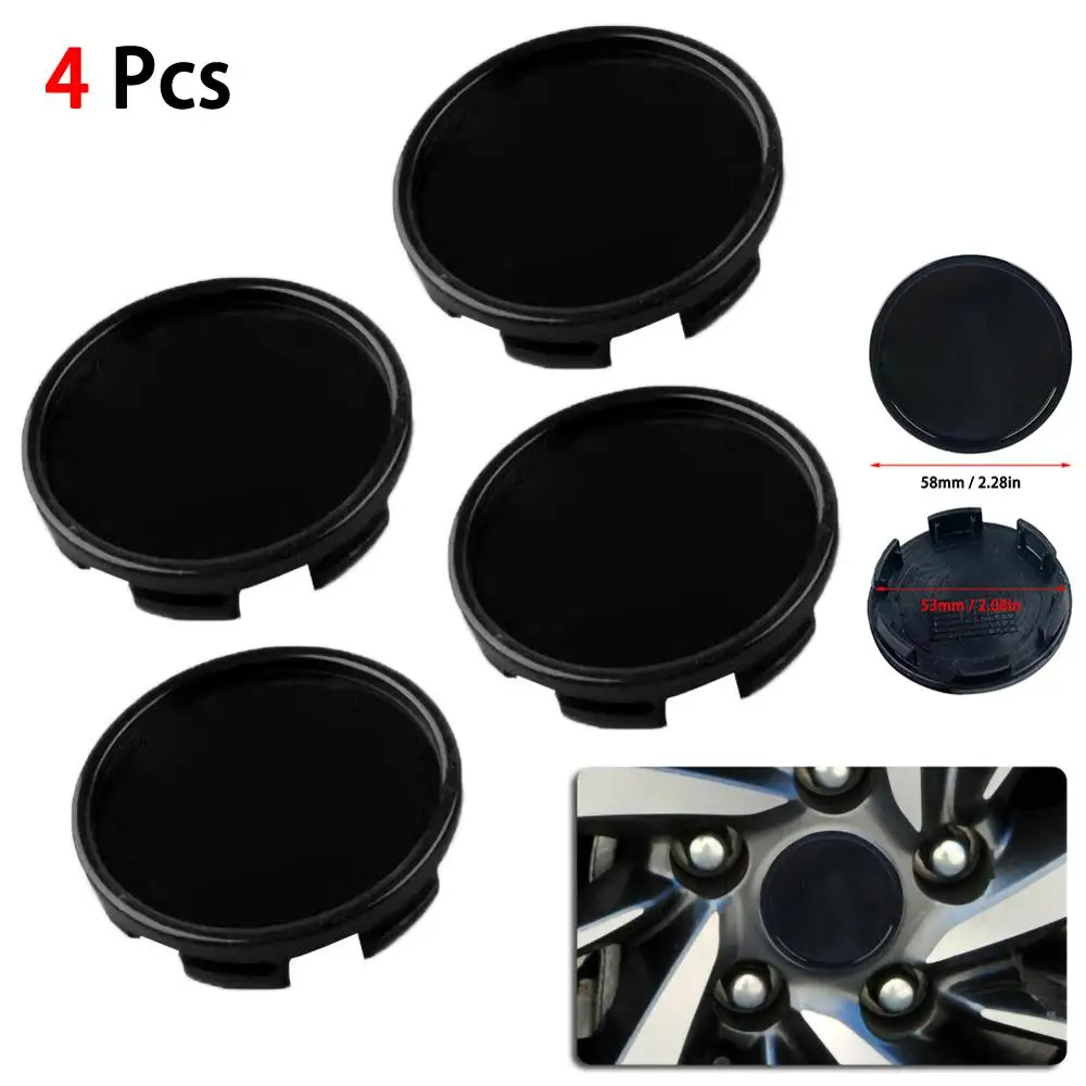 

4X Black ABS Car Wheel Center Hub Cap Decorative Cover Kit 58mm 53mm