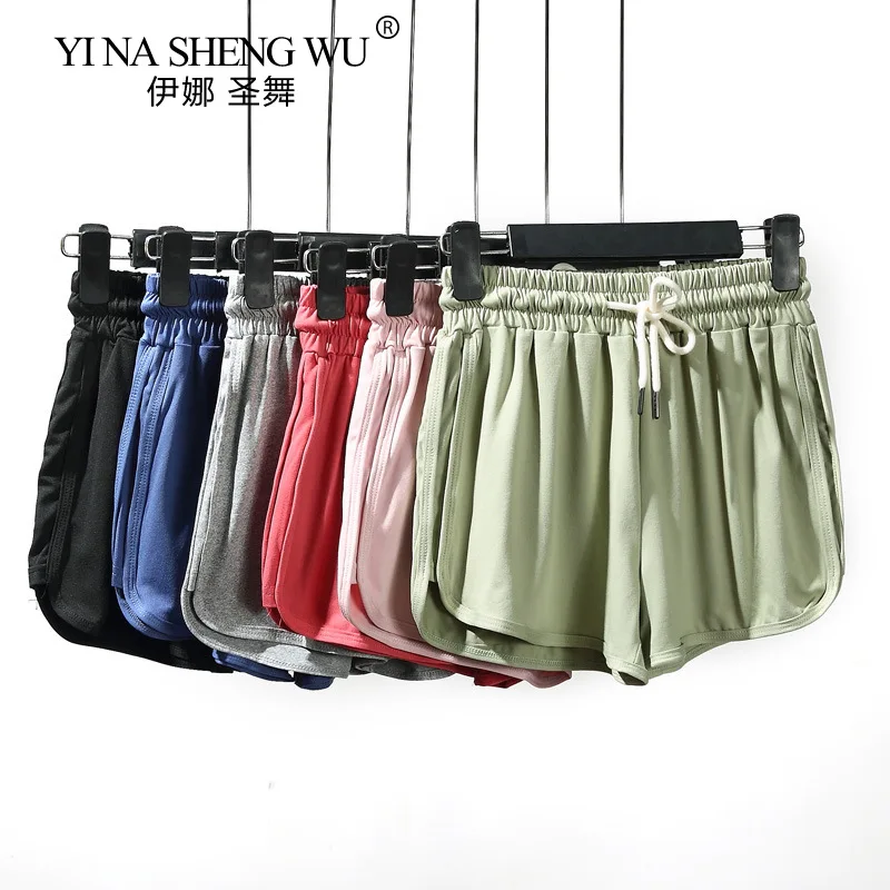 

Спортивные шорты для йоги, женские летние Новые облегающие шорты карамельных цветов на шнуровке, повседневные женские пляжные шорты с эластичным поясом, Новинка