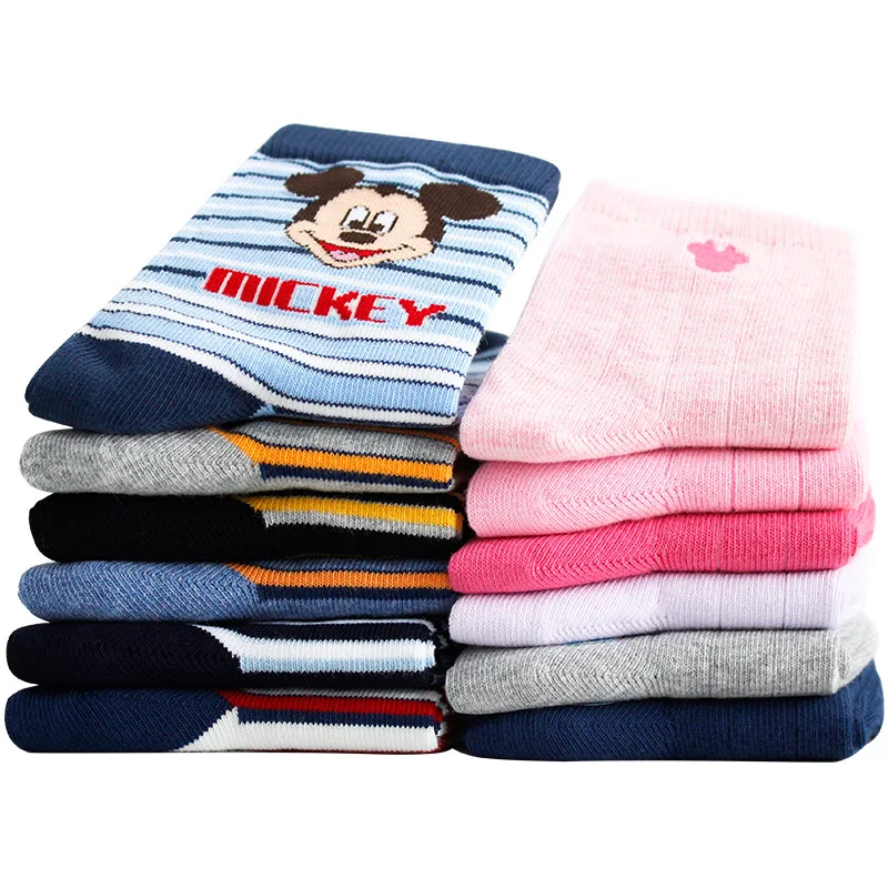 Disney Children's Socks Autumn And Winter Cotton Socks Thickening Baby 3-9 Years Old Cartoon Stretch Comfortable Cute Kids Socks