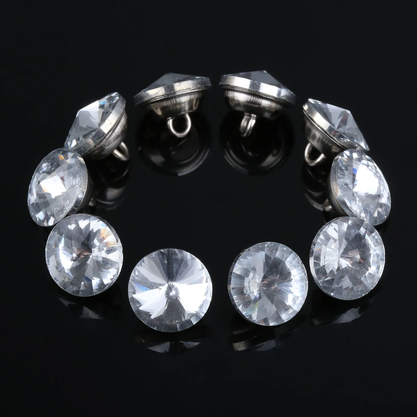 10Pcs 14mm Dia. Diamond Crystal Glass Upholstery Buttons Decorative Nails Tacks Studs Pins Craft Sofa Wall Furniture Decoration afbeelding