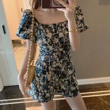 

Floral Print Seaside Vacation Jumpsuit Summer Leisure Beach Wide-leg Pants Chic Short Jumpsuit 2021 New Summer Women Playsuis
