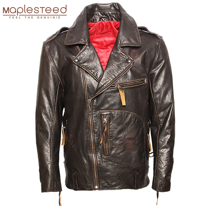 

MAPLESTEED Vintage Original Pilot Leather Jacket Men Genuine Cow Motorcycle Male Vintage Jacket Red Brown Motor Biker Coat M105
