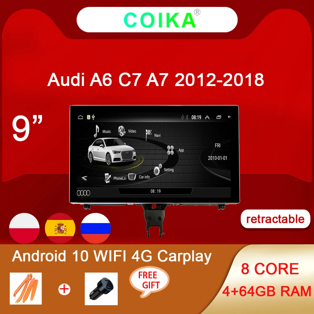 Автомобильная Мультимедийная стереосистема, 8 ядер, Android 10, для Audi A6 C7 A7 2012 2018, Wi Fi, 4G, 4 + 64 Гб ОЗУ, Carplay, IPS, сенсорный экран, GPS навигатор|Мультимедиаплеер для авто| | АлиЭкспресс