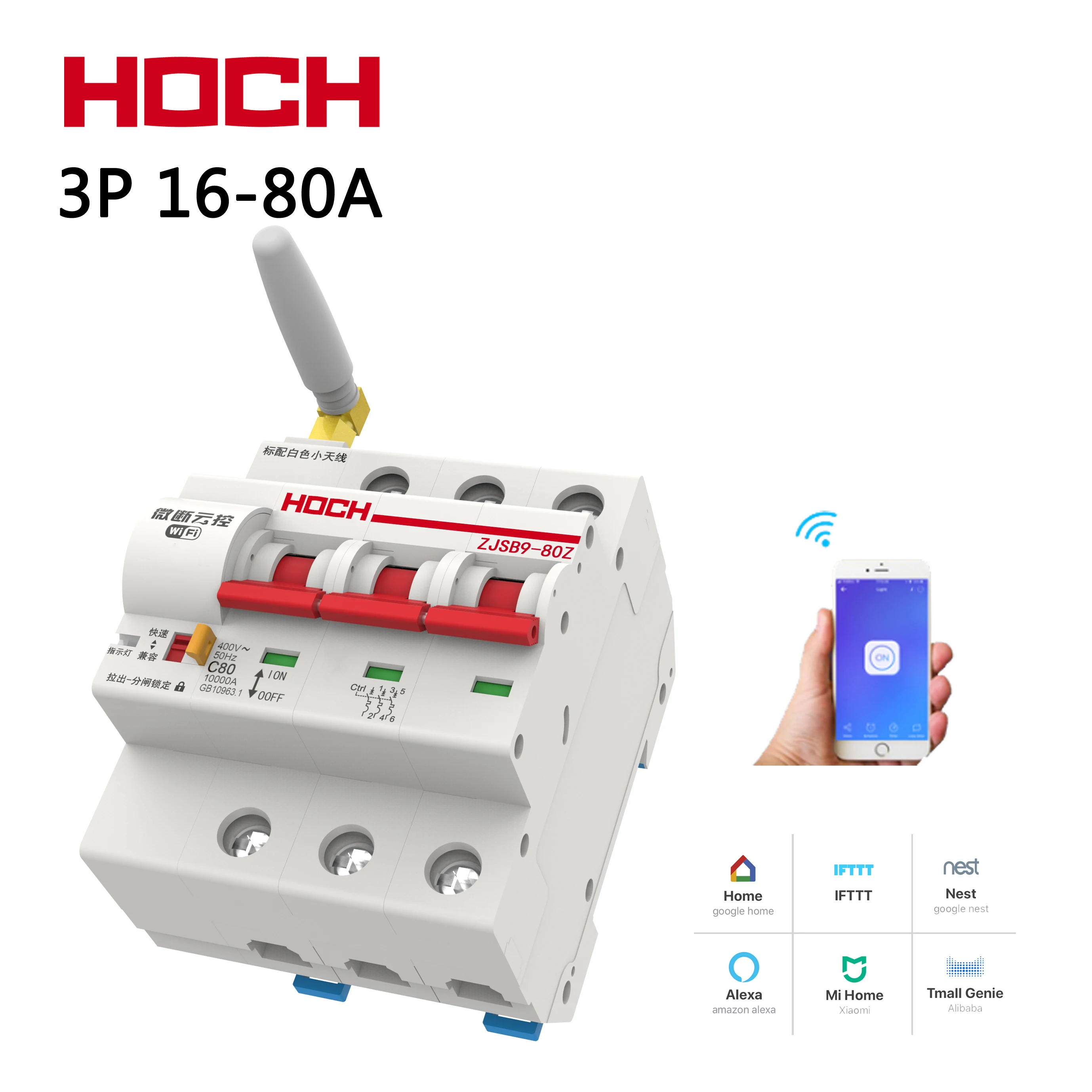 

HOCH Smart Life 3P WiFi Smart Circuit Breaker 220V overload short circuit protection Timing Switch Delay Function Smart home