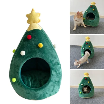 

Newest Christmas Tree Shape Cat House Cave Bed Soft Teepee House Warm Cat Bed for Winter