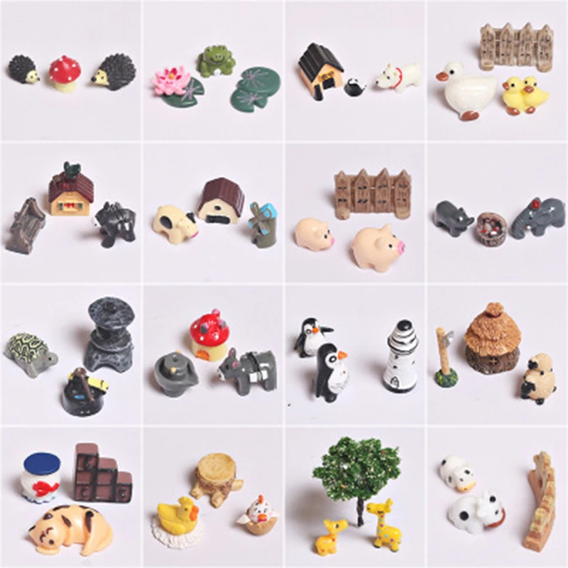 3PCs/Set Cartoon Animal Pig Dog Lotus Miniature Ornament Resin DIY Fairy Garden Micro Dollhouse Plant Pot Bonsai Terrarium Decor | Дом и сад