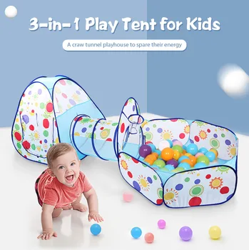 

Foldable 3-In-1 Play Tent Kids Crawl Tunnel Combo Playhouse Toys Tent Kids Play Ball Pool Outdoor/Indoor Large Game Tent Toy