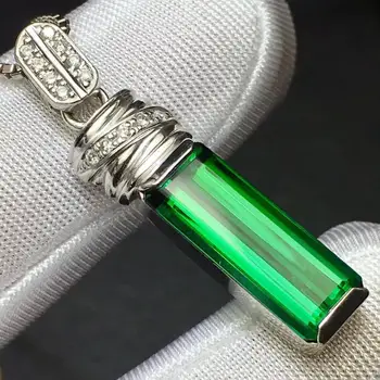 

Fine Jewelry Real Pt900 Platinum Gold 100% Natural Green Tourmaline 5.62ct Female Diamond Gemstones Diamonds Pendants Necklaces