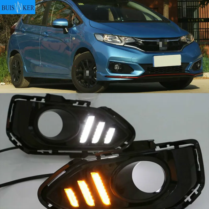 

1 комплект для Honda jazz fit 2018 светодиодный DRL Габаритные огни дневного света с противотуманной фары
