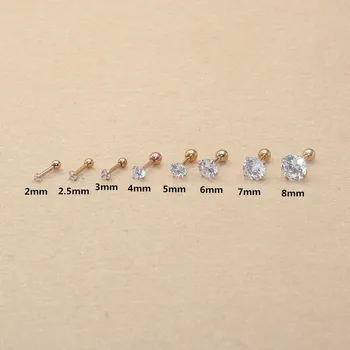 1Couple Stainless Steel Screw-back Zircon Stud Earrings 2 to 8mm Classical Style Rose Gold IP Plating No easy Fade Allergy Free