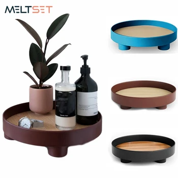 

Nordic Round Storage Tray Desktop Organizer for Tableware Food Cosmetics Sundries Plate Kitchen Serving Tray Home Decoration