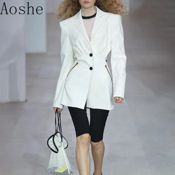 

2020 Runway Elegant Elegant Suit Fashion Sexy Hollow Midriff Outfit Women's Arrow Pocket Decoration Solid Color Women's Suit
