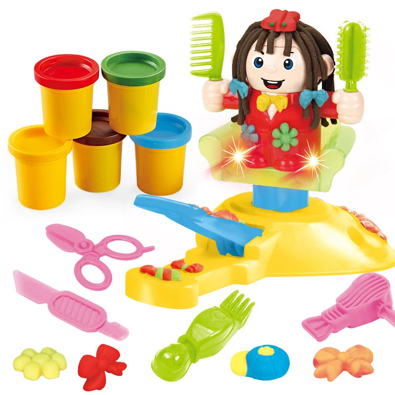 

3D Color Plasticine Mud Hairdresser Model Set Tool Mold Play Dough Toys Pretend Play DIY Clay Simulation Toys For Girls Kids