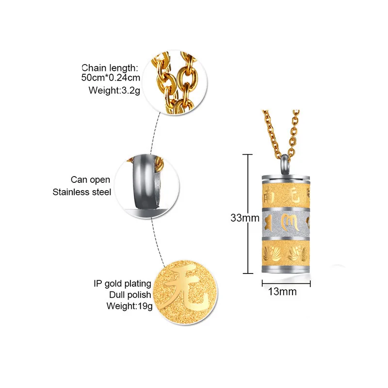Тибетское Молитвенное Колесо, подвеска буддиста, ожерелье для мужчин, нержавеющая сталь, Shurangama Mantra Gold Wish, мужские ювелирные изделия, 20 дюймов