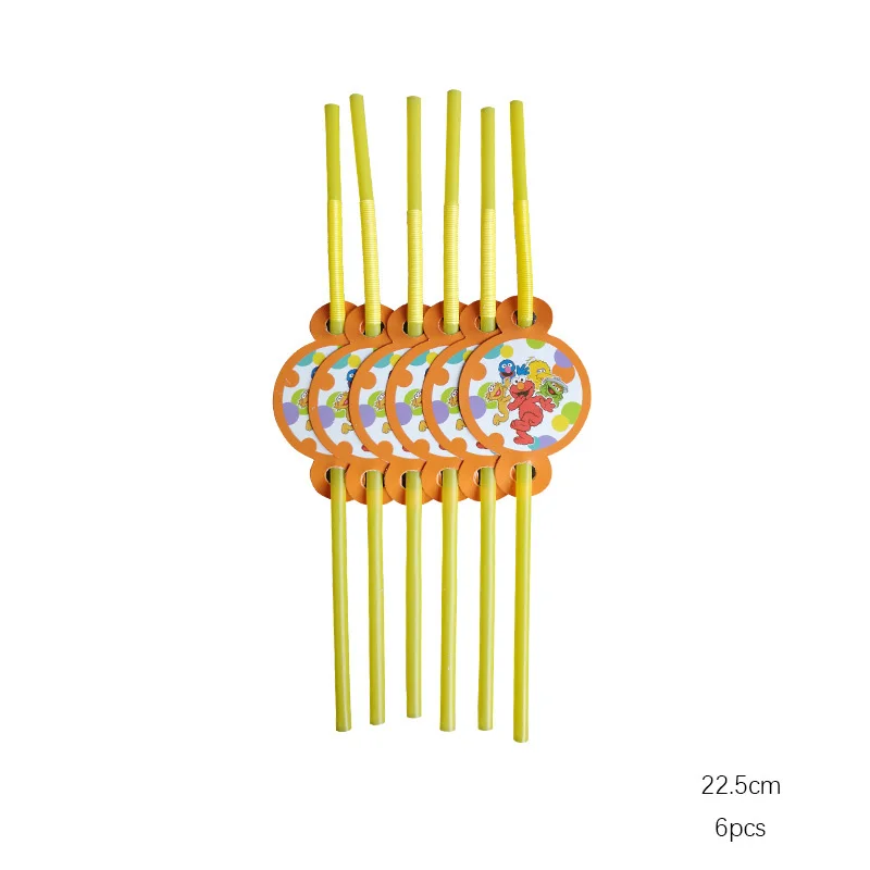 6 шт. Улица Сезам Вечеринка день рождения одноразовая посуда для украшения дня рождения мультфильм Элмо бумажные тарелки детский душ - Цвет: 6pcs straws