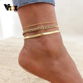 Vnox Women Bohemia Stainless Steel Anklets, 2-3pcs/set Elegant Anklet On Leg Foot Holidays Beach Jewelry,Length Adjustable
