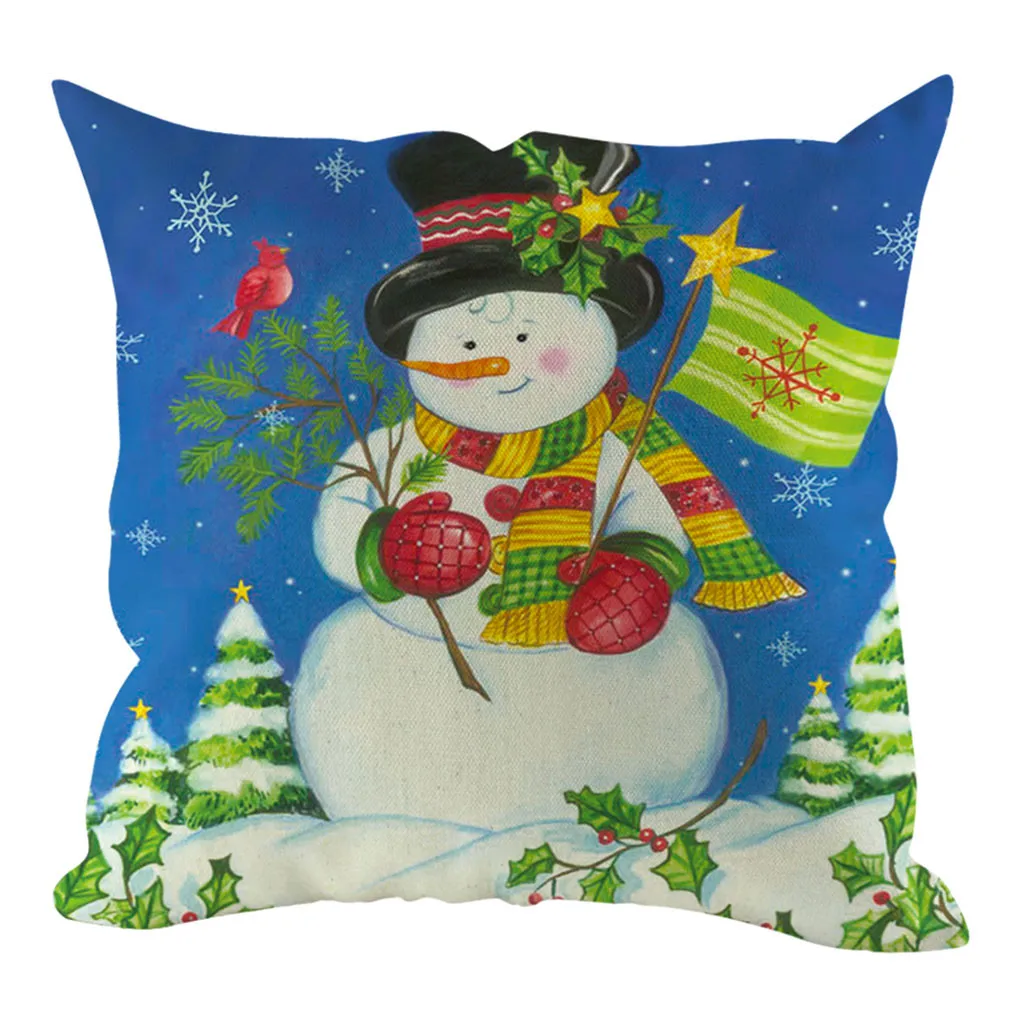 45cm x 45cm Winter Christmas Day Pillow Covers Polyester Snowman Printed Cushion Covers Home Sofa Throw Pillowcases Decoration