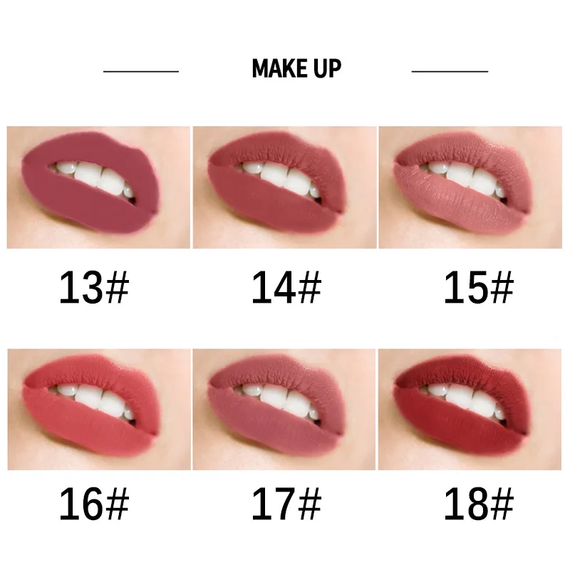 6 Colors Velvet Semi Matte Lipstick Makeup Moisturizing Long Lasting Easy to Wear Cosmetics Non drying Lip Gloss Brown Pigments| |