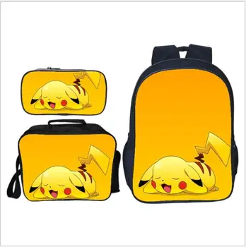 

New 3Pcs/Sets Backpack Pokemon Pikachu Umbreon Chinese Brush Painting Laptop School Bag for Teenagers Travel Rucksack