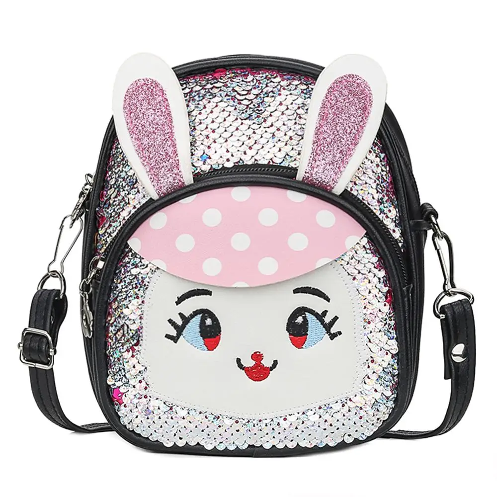 Детский Повседневный Рюкзак для девочек с милыми заячьими ушками и блестками; школьный рюкзак для девочек из искусственной кожи; сумки на плечо - Цвет: C-black