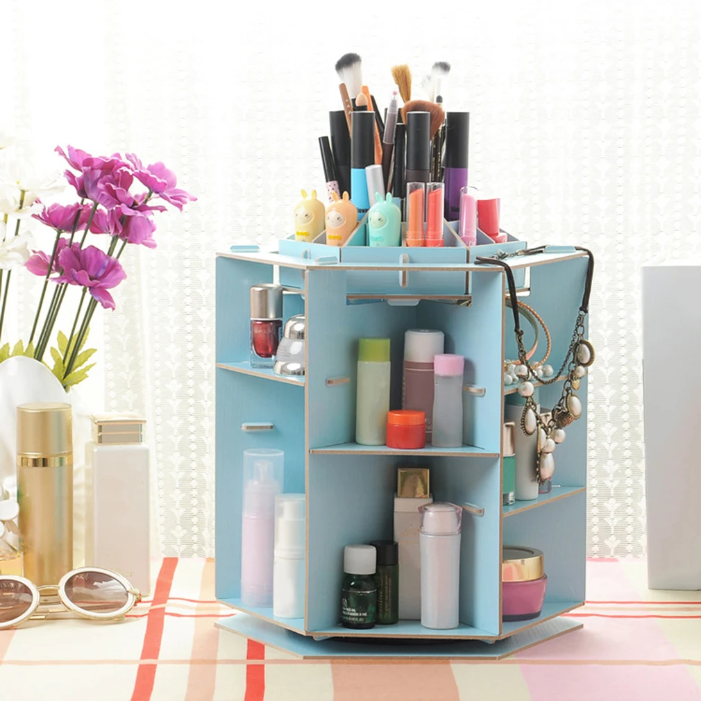 

Wooden 360 Degrees Rotatable Makeup Cosmetics Jewelry Storage Box Case Organizer For Cosmetics Dresser Desktop