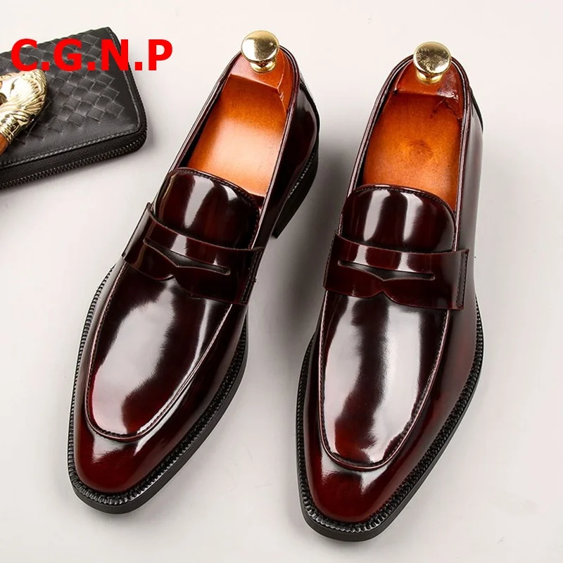 

C.G.N.P Penny Loafers Autumn Genuine Leather Men Shoes British Style Loafers Slip On Dress Shoes Formal Wedding Shoes For Men
