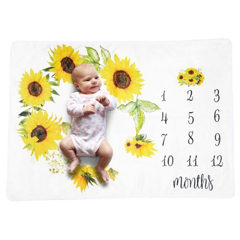 

Baby Monthly Record Growth Milestone Blanket Sunflower Pattern Backdrop Newborn Soft Swaddle Wrap Photography Props