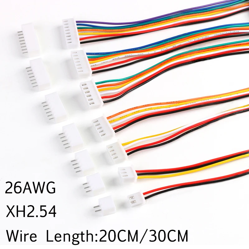 XH2.54 Wire Cable Terminal JST Male Female Plug Socket 10 Sets 2/3/4/5/6/7/8/9/10 Pin 2.54 Pitch 300MM/200MM Cable 26AWG Wire Connector