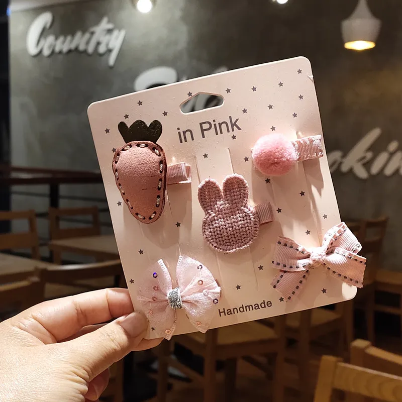 Pink radish 5 шт., мультяшный бант, заколка для волос, набор для детей, эластичные заколки для волос, резинки для волос, резинки для волос для девочек, милые аксессуары для волос - Цвет: Pink radish