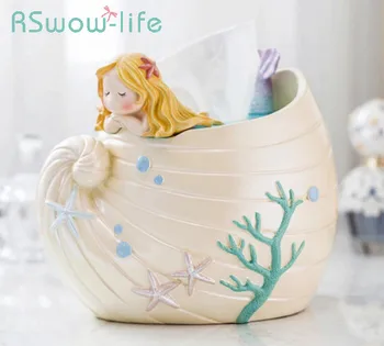 

Toilet Bathroom Resin Tissue Box Creative Cute Mermaid Decoration Lving Room Coffee Table Waterproof Napkin Holder box For Home