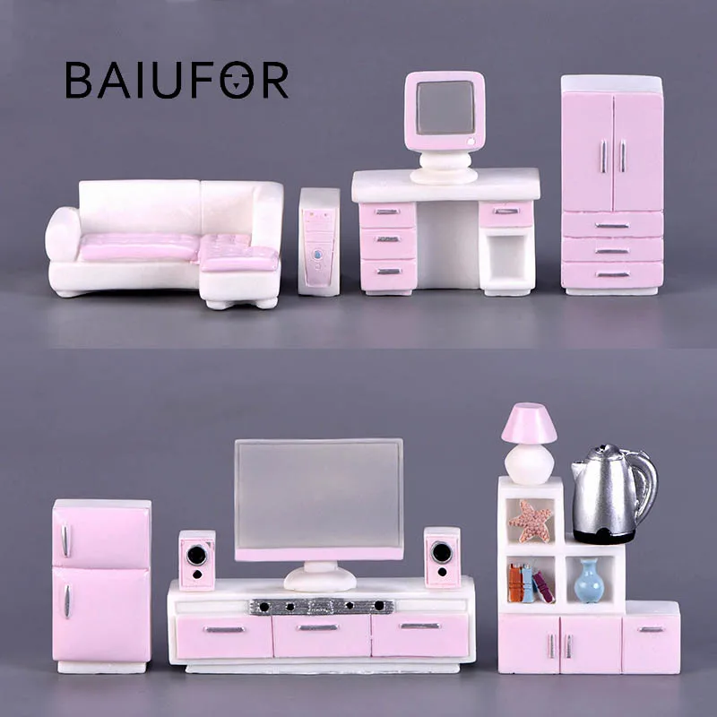 

BAIUFOR Miniatures, Doll Houses Decor, Furniture Model sofa TV cabinet bookcase lamps stools Terrarium Accessories Figurines