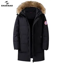 SHANBAO брендовая зимняя камуфляжная пуховая куртка Толстая теплая белая утка вниз Новая мужская меховая с капюшоном мужская повседневная пуховая куртка 6513