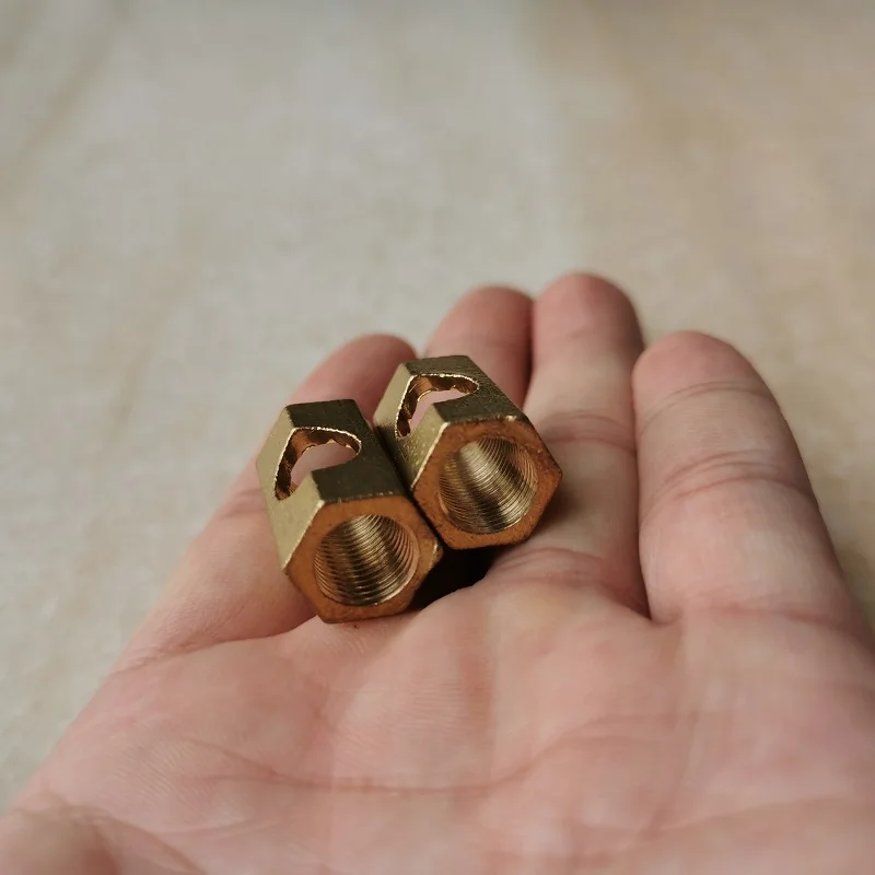 M10 Brass Hex Nut Fastening Thread Rod Hollow Tube with 9.0mm Open Hole Middle Connector for DIY Lamp Accessories