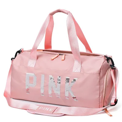 Новейший дизайн, розовая спортивная сумка с блестками и буквами для спортзала и фитнеса, сумка через плечо, женская и мужская сумка-тоут, сумка для путешествий - Цвет: Pink