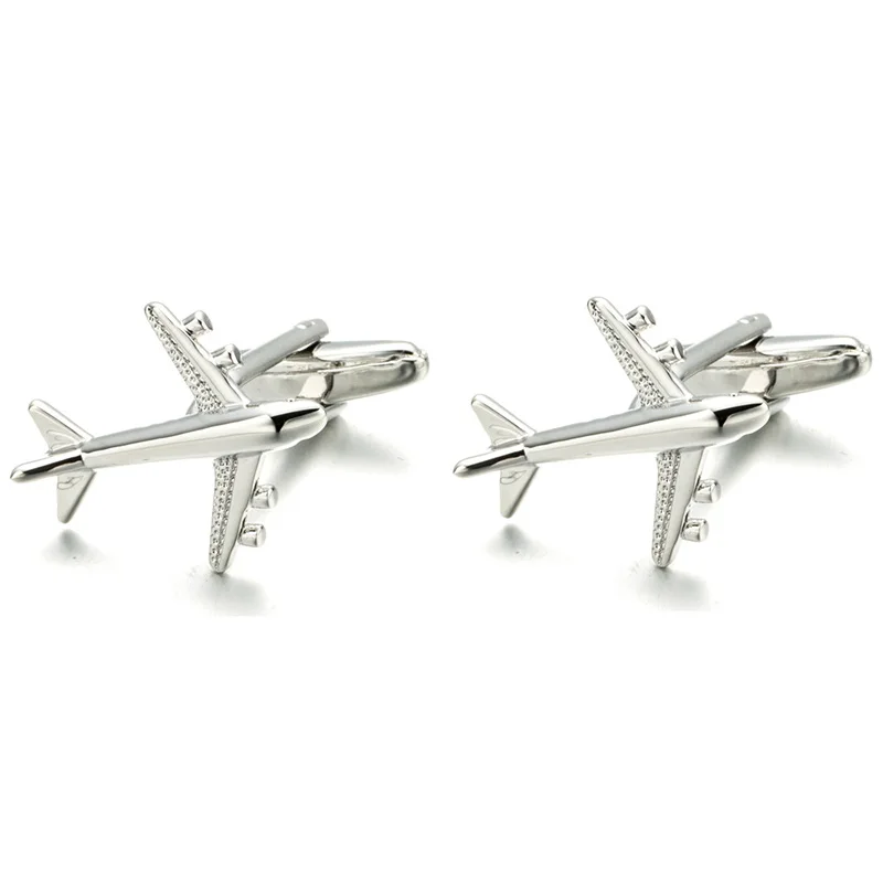 MiFaViPa Simple Man`s Cufflink for Pilot Silver Plated Airplane Shape Pilot High Quality Plane Cuff Links for Wedding Party Gift (4)