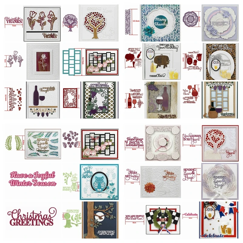 $1.17 Word Flower Tree Frame Wine appliance Metal Cutting Dies Stencils For DIY Scrapbooking Decoration Embossing Handcraft