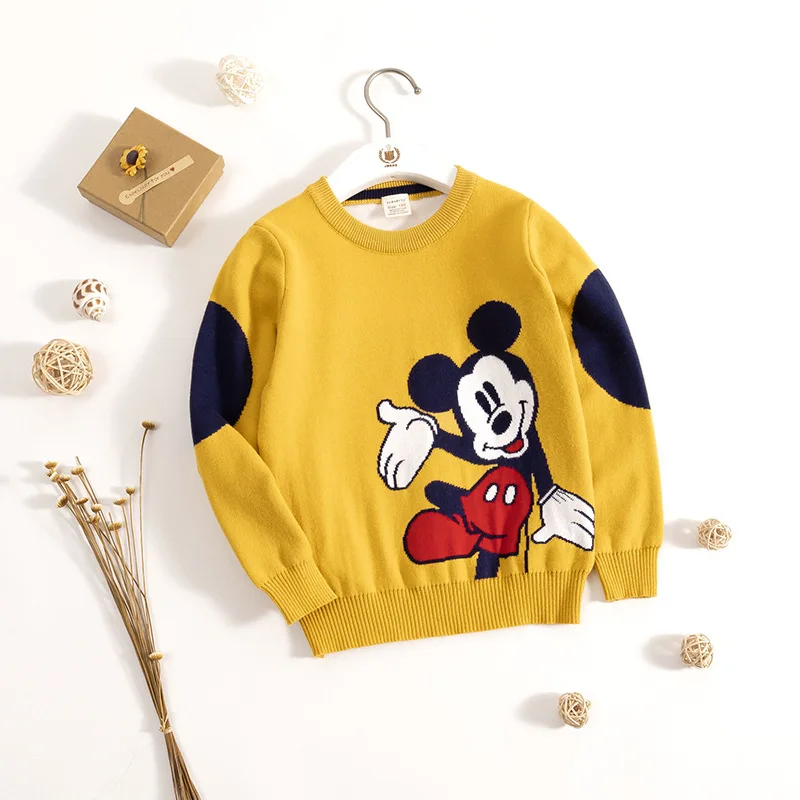 Свитер для маленьких мальчиков трикотажная рубашка с Микки Маусом осенне-зимняя теплая одежда Детские двухслойные свитера с Минни для девочек - Цвет: S30116-4