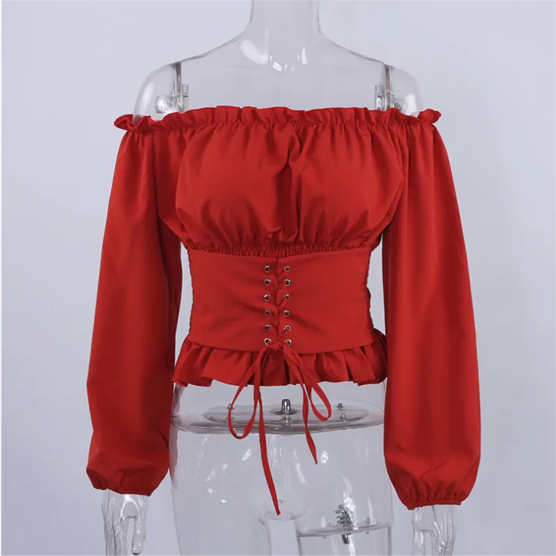 2020 Sexy Tops Womens Lace Up Satin Corset Blouse Lantern Sleeve Off Shoulder Top Corset Shirt Blusa Mujer 2020 Sexy Tops Womens Lace Up Satin Corset Blouse Lantern Sleeve Off Shoulder Top Corset Shirt Blusa Mujer