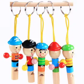 

Kuulee Children Cute Cartoon Wood Hanging Pirate Whistle Key-chain Musical Instrument