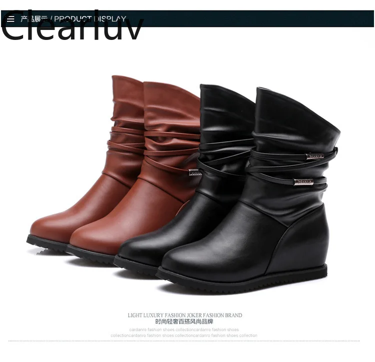 

Autumn waterproof rain boots fashion round head cover rubber shoes Martin boots solid color wedge with solid color snow boots