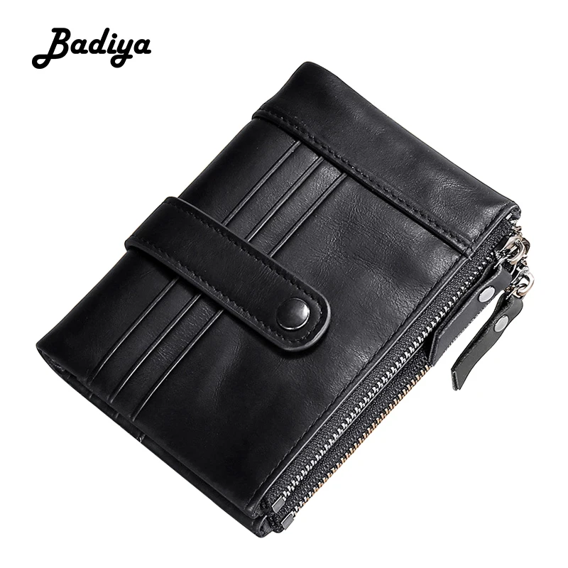 

Men Genuine Leather RFID Wallet Multi-card Position Credit Card Holder Retro Short Clutch Bag Male Double Zipper Coin Purse