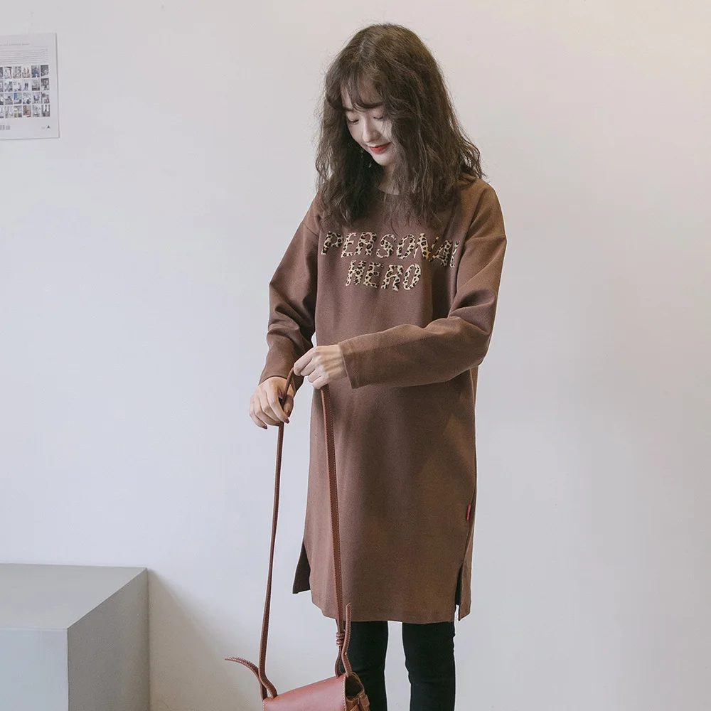 Coffee Color Весна стиль Мода корейский стиль Одежда для беременных свободный и плюс размер беременных женщин толстовка с леопардовым принтом - Цвет: Coffee Color
