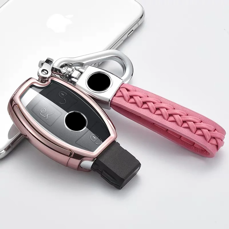 1Pcs Car TPU Remote Smart Key Cover Fob Case with Keychain Keyring Fit For Mercedes Benz CLA GLK C180 C200 - Название цвета: Pink