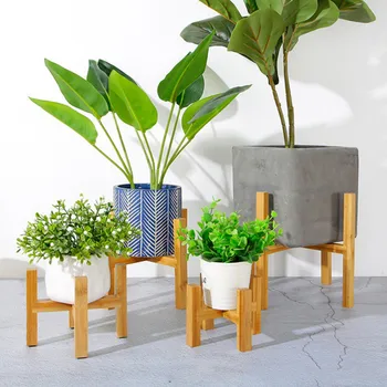 

Home Flower Stand Free Standing Balcony Bamboo Wood Bonsai Holder Office With Thicken Foot Pad Modern Shelf Smooth Surface S M L